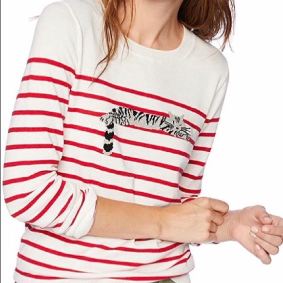 J. Crew Sweaters - J. Crew Mercantile Striped Cat Print Sweater Sz XS